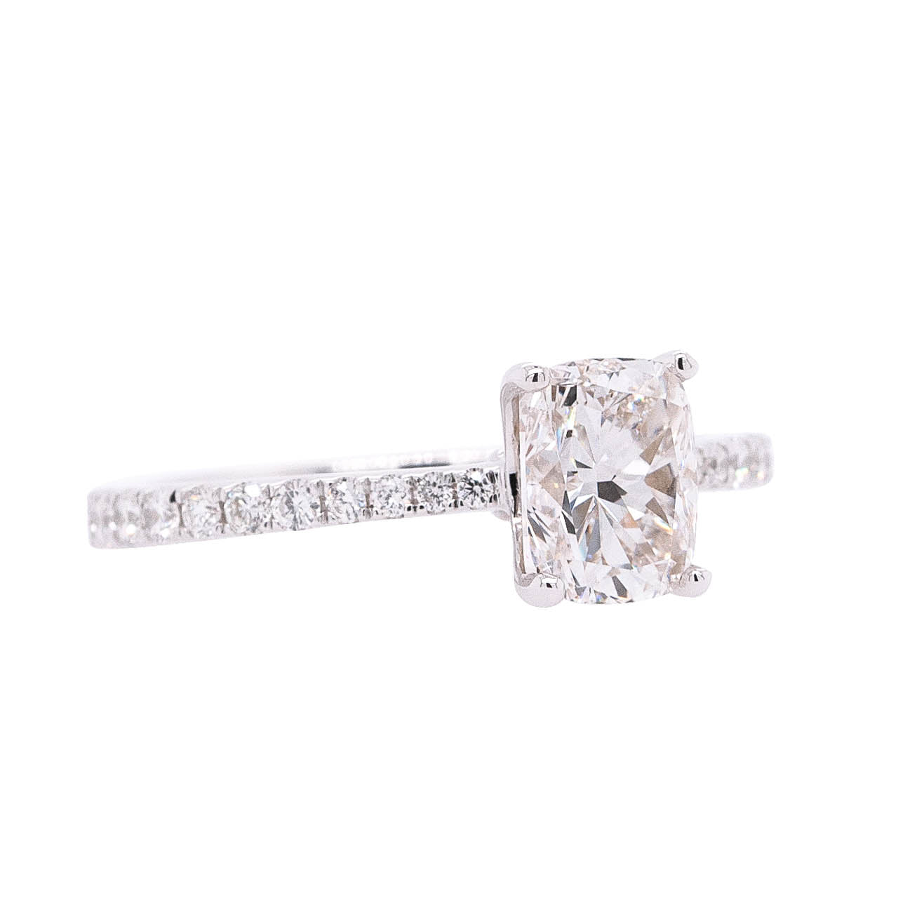 18k White Gold 1.50ctw Cushion Cut Center Diamond Engagement Ring