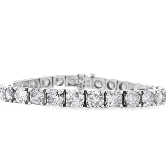 14k White Gold 21.08ctw Round Brilliant Diamond Tennis Bracelet