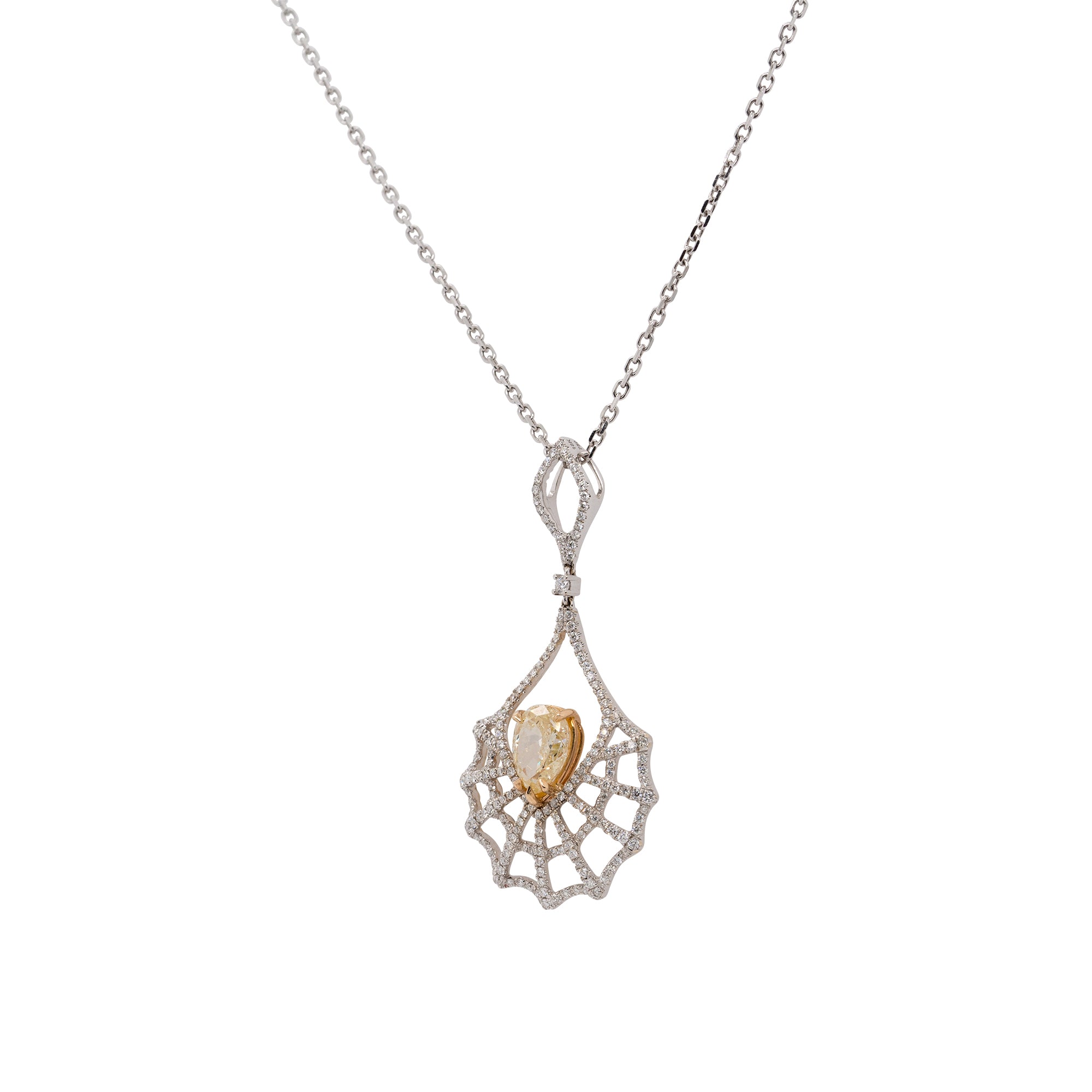 18k White Gold Diamond Pave Open Work Spider Web Pendant