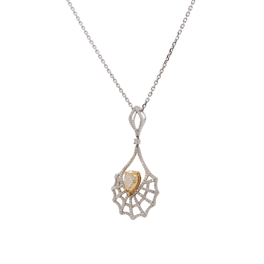 18k White Gold Diamond Pave Open Work Spider Web Pendant