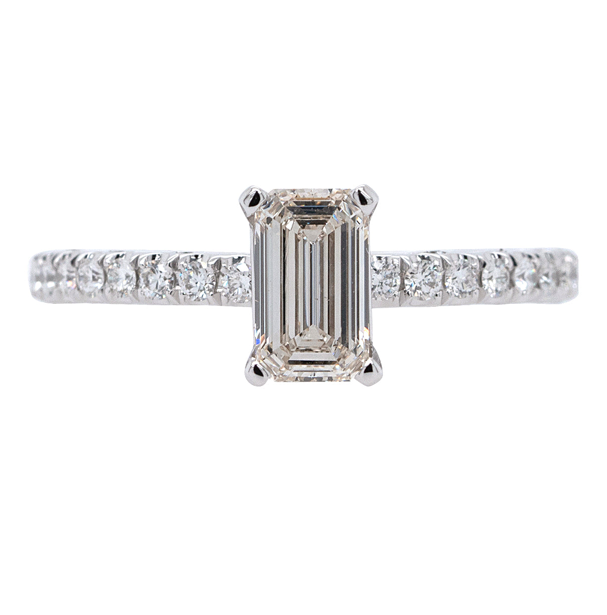 18k White Gold GIA 0.80ct Natural Emerald Cut Diamond Engagement Ring
