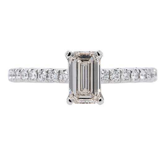 18k White Gold GIA 0.80ct Natural Emerald Cut Diamond Engagement Ring