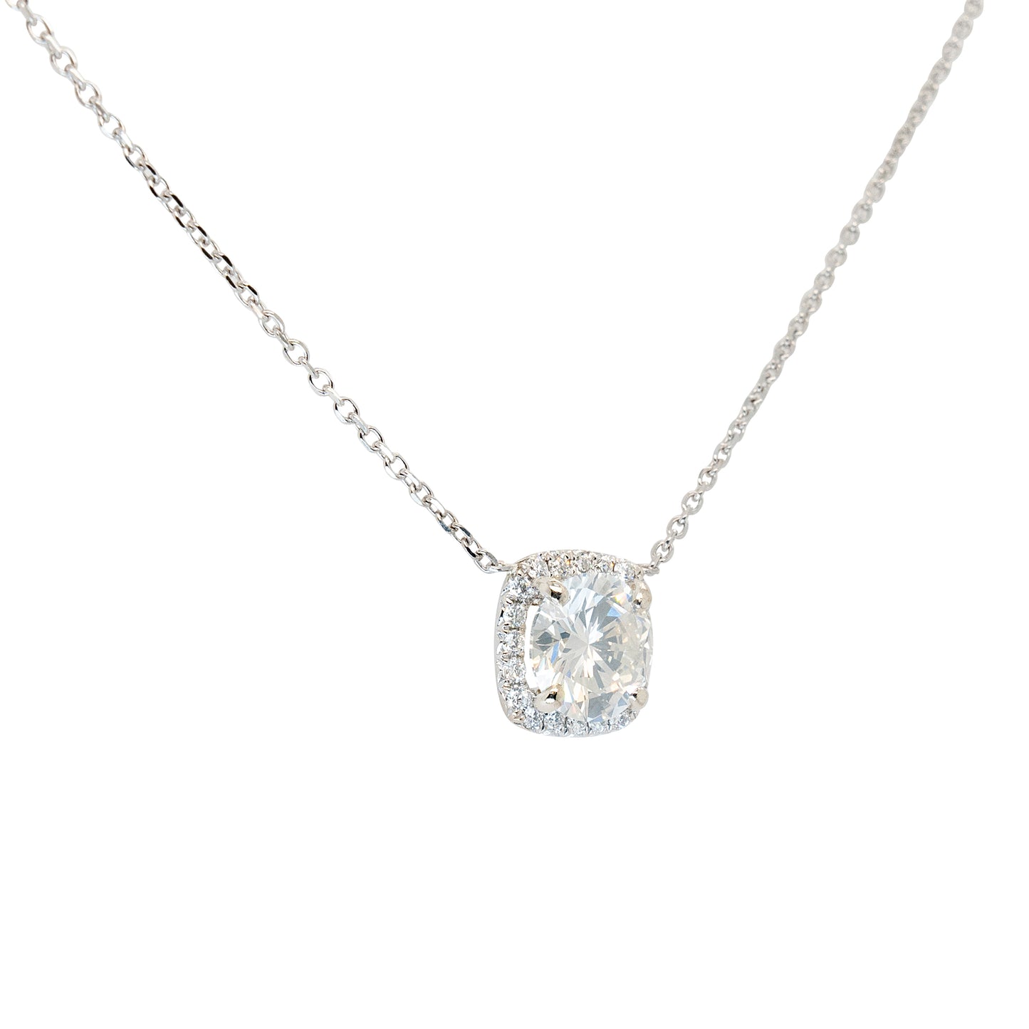GIA Certified 14k White Gold Chain With 1.50ct Round Brilliant Cut Natural Diamond Pendant Necklace