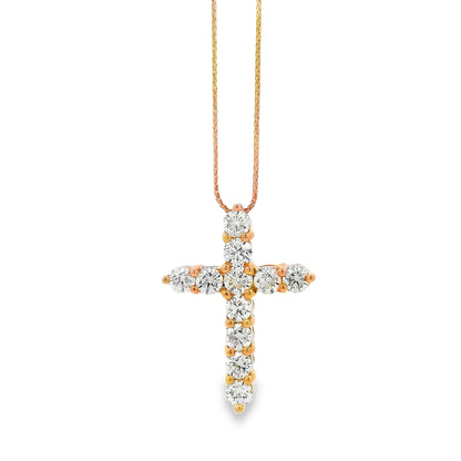14k Rose Gold 2.25ctw Round Diamond Cross Pendant Necklace