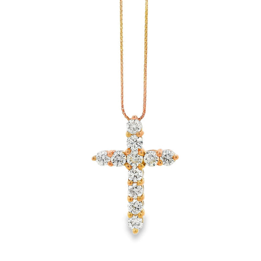14k Rose Gold 2.25ctw Round Diamond Cross Pendant Necklace
