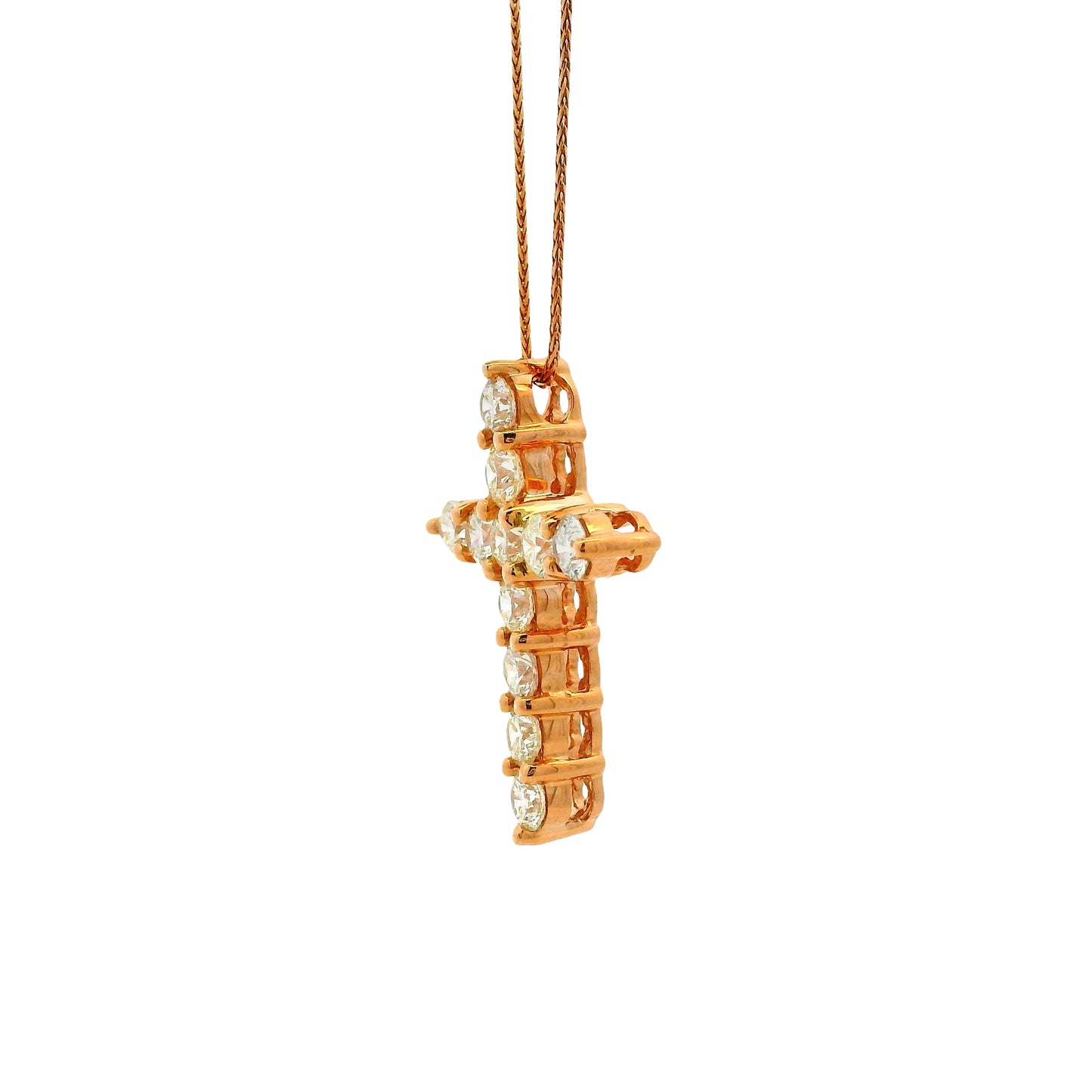 14k Rose Gold 2.25ctw Round Diamond Cross Pendant Necklace