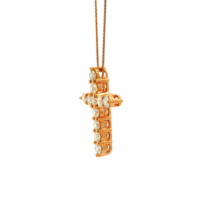 14k Rose Gold 2.25ctw Round Diamond Cross Pendant Necklace