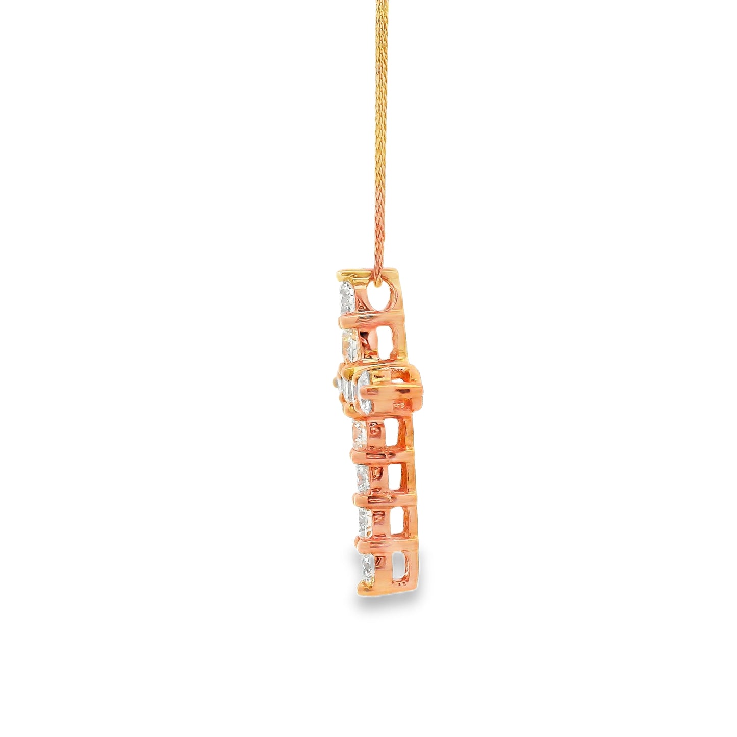 14k Rose Gold 2.25ctw Round Diamond Cross Pendant Necklace