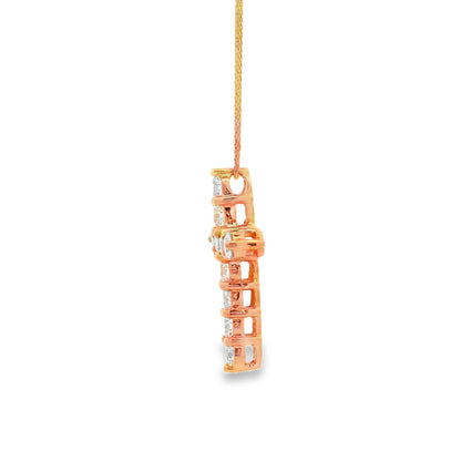 14k Rose Gold 2.25ctw Round Diamond Cross Pendant Necklace