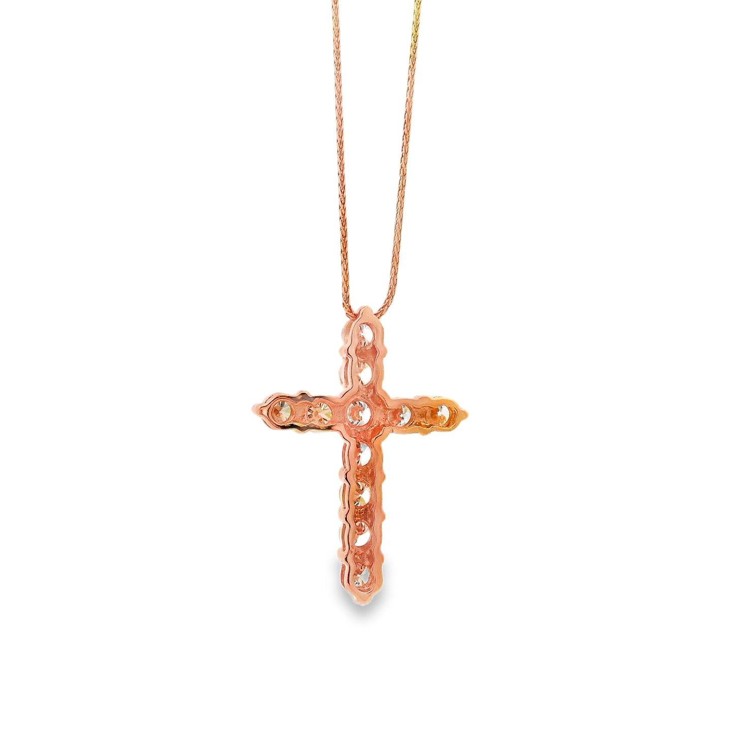 14k Rose Gold 2.25ctw Round Diamond Cross Pendant Necklace