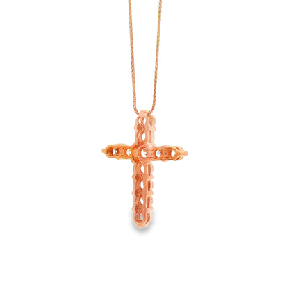 14k Rose Gold 2.25ctw Round Diamond Cross Pendant Necklace