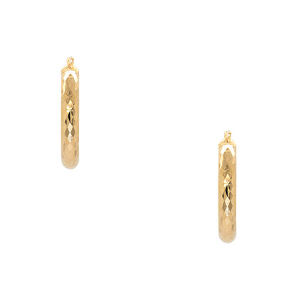 10k Yellow Gold Medium Faceted Hoop Earrings