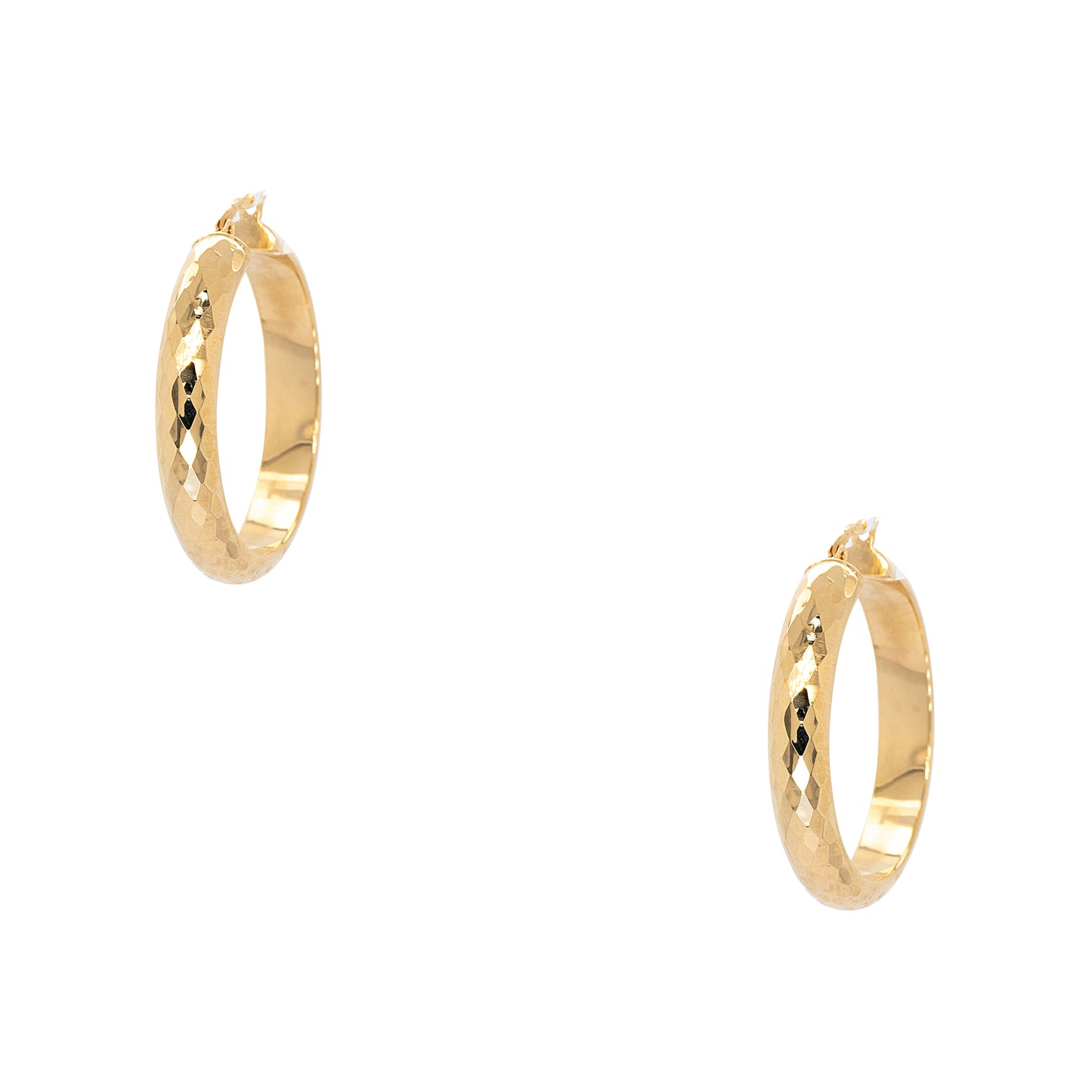 10k Yellow Gold Medium Faceted Hoop Earrings