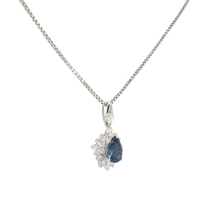 Platinum 1.63ctw Pear Shape Sapphire Natural Diamond Pendant Necklace