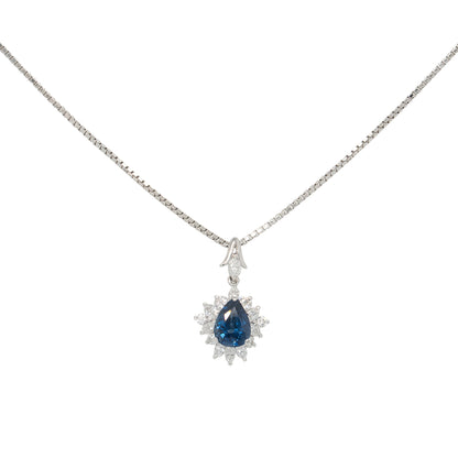 Platinum 1.63ctw Pear Shape Sapphire Natural Diamond Pendant Necklace