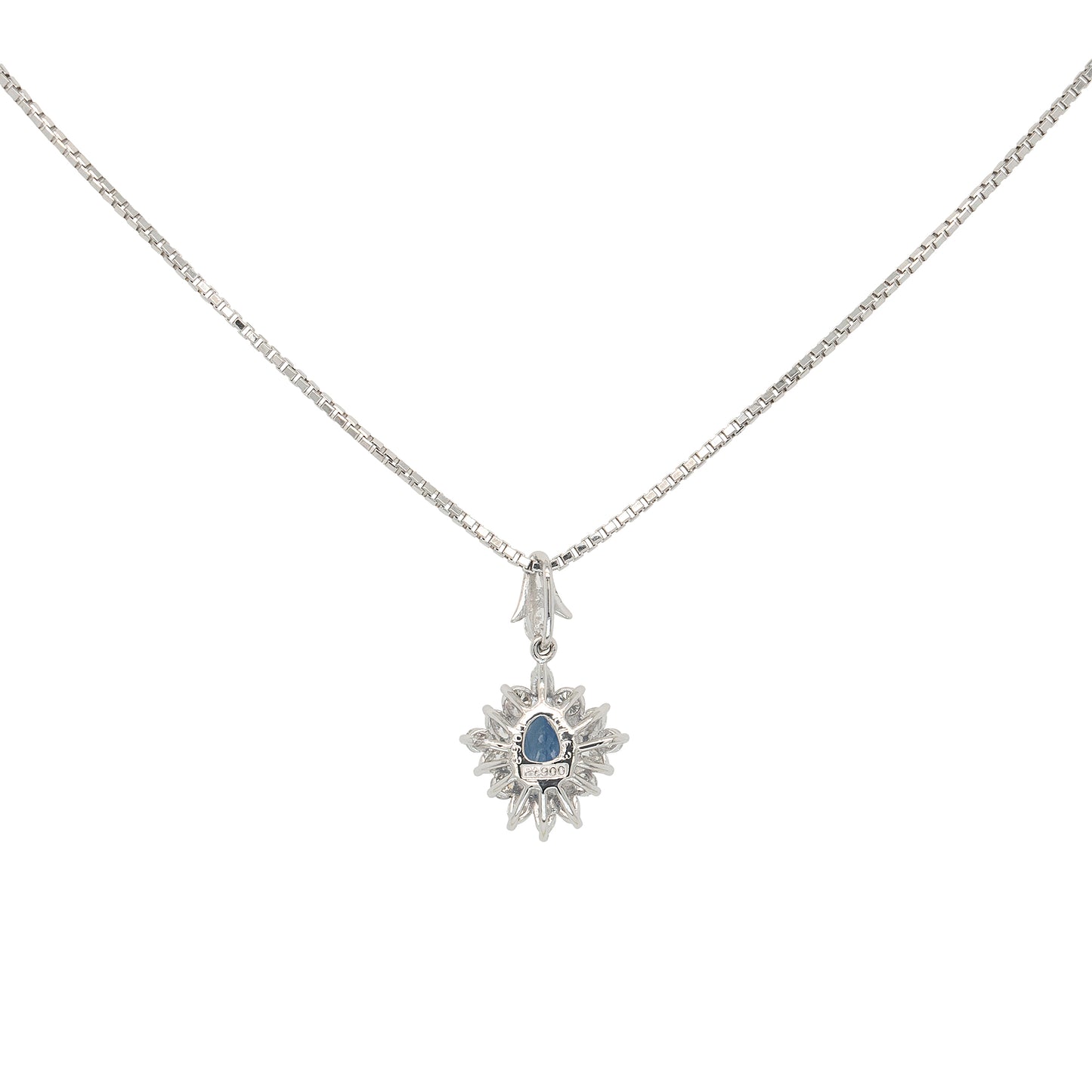 Platinum 1.63ctw Pear Shape Sapphire Natural Diamond Pendant Necklace