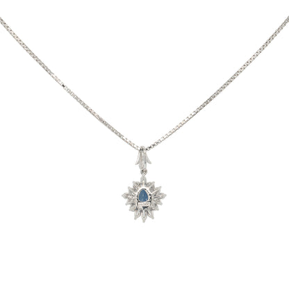 Platinum 1.63ctw Pear Shape Sapphire Natural Diamond Pendant Necklace