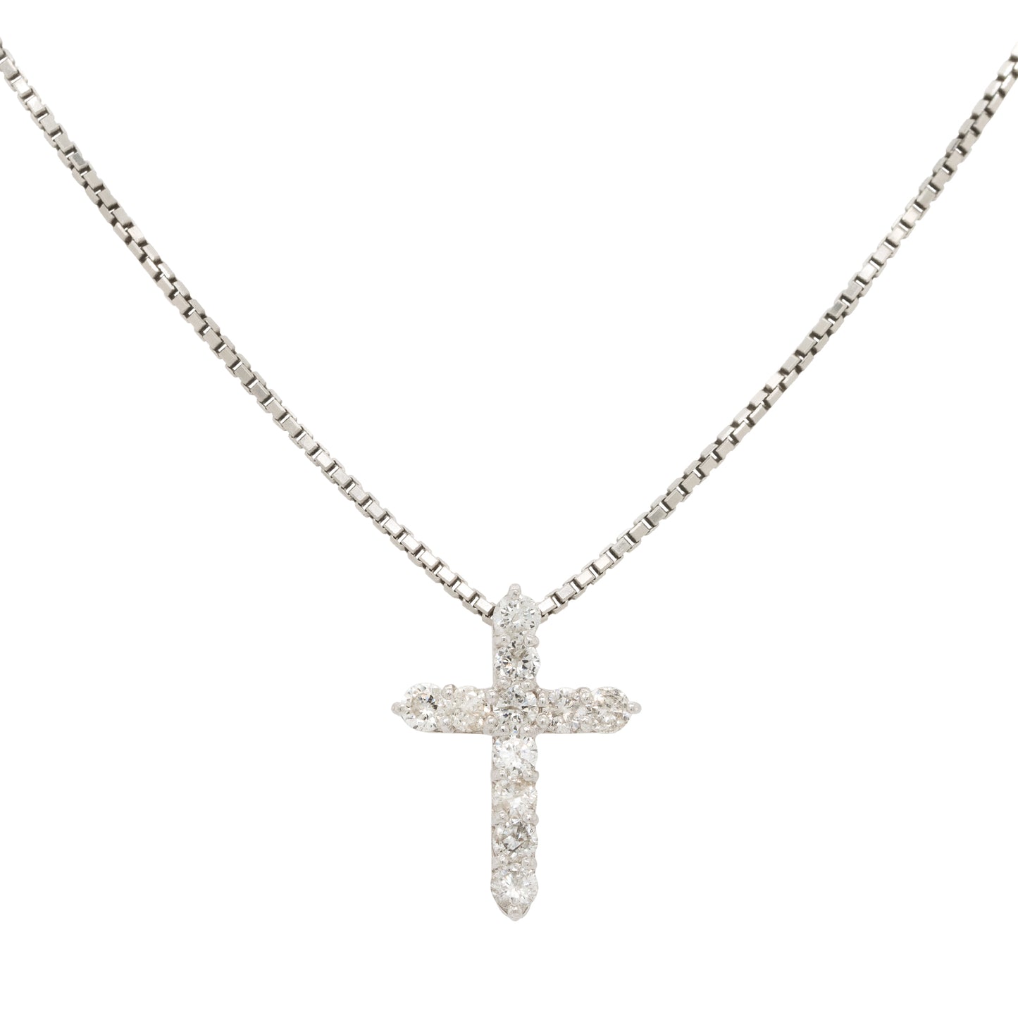 Platinum 0.50ctw Small Diamond Cross Pendant Necklace