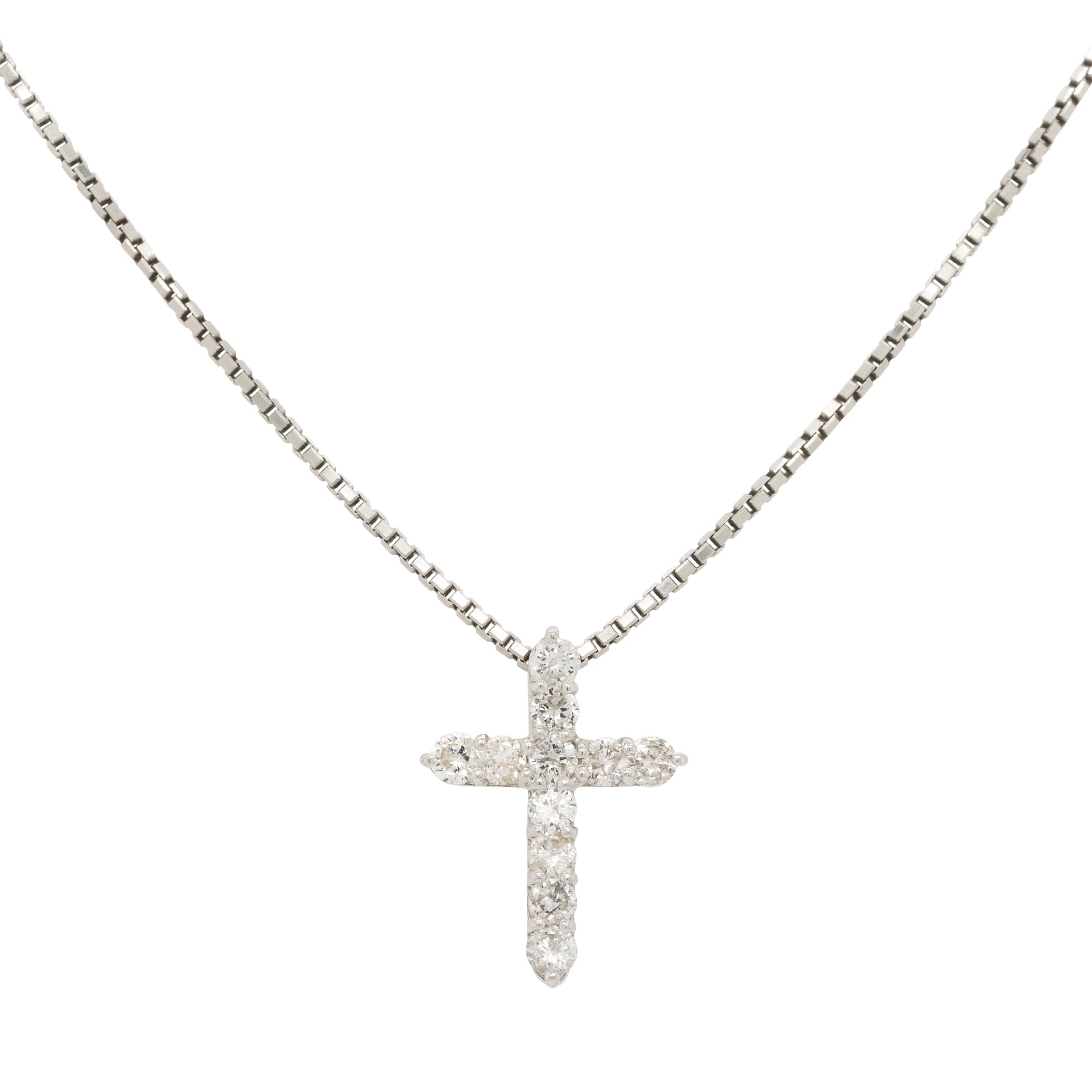 Platinum 0.50ctw Small Diamond Cross Pendant Necklace