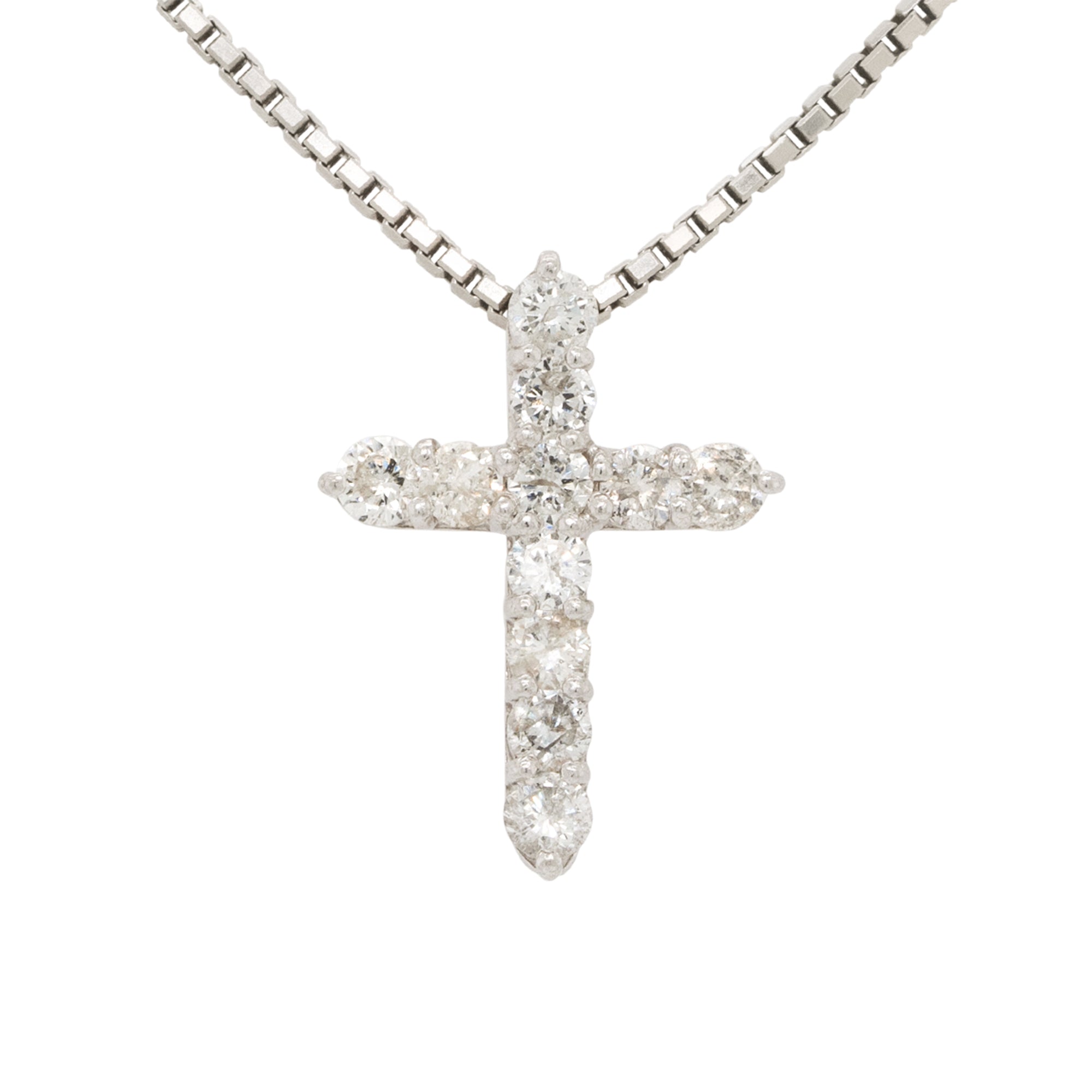 Platinum 0.50ctw Small Diamond Cross Pendant Necklace