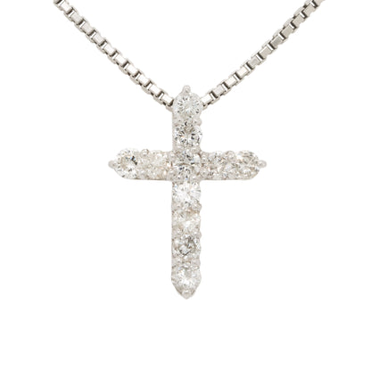 Platinum 0.50ctw Small Diamond Cross Pendant Necklace