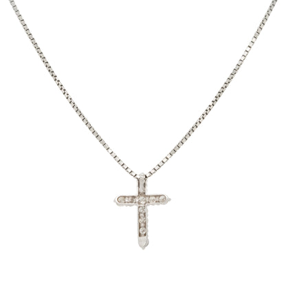 Platinum 0.50ctw Small Diamond Cross Pendant Necklace