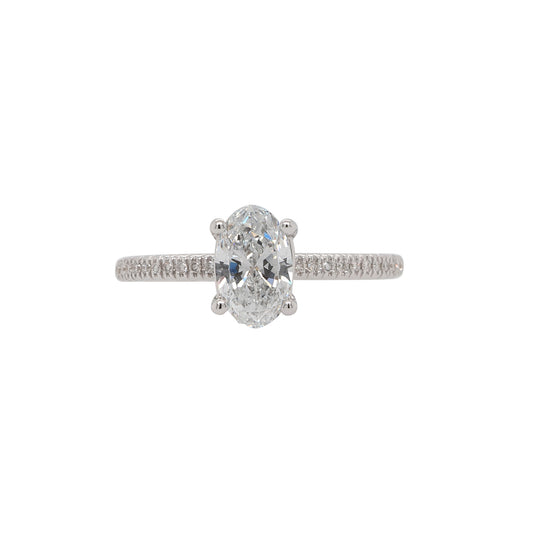 18k White Gold 0.90ct GIA Oval Cut Halfway Diamond Engagement Ring