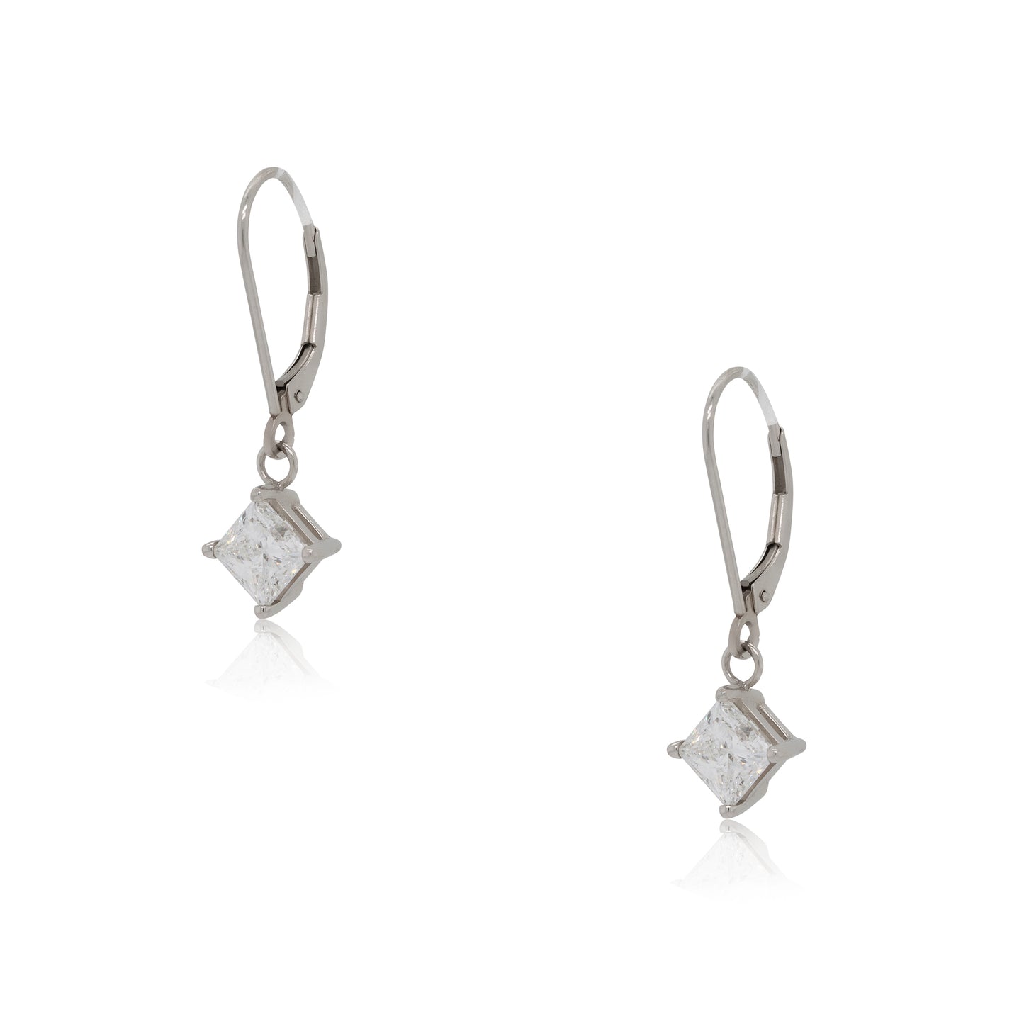 18k White Gold 2.02ctw GIA Certified Princess Cut Diamond Dangle Earrings