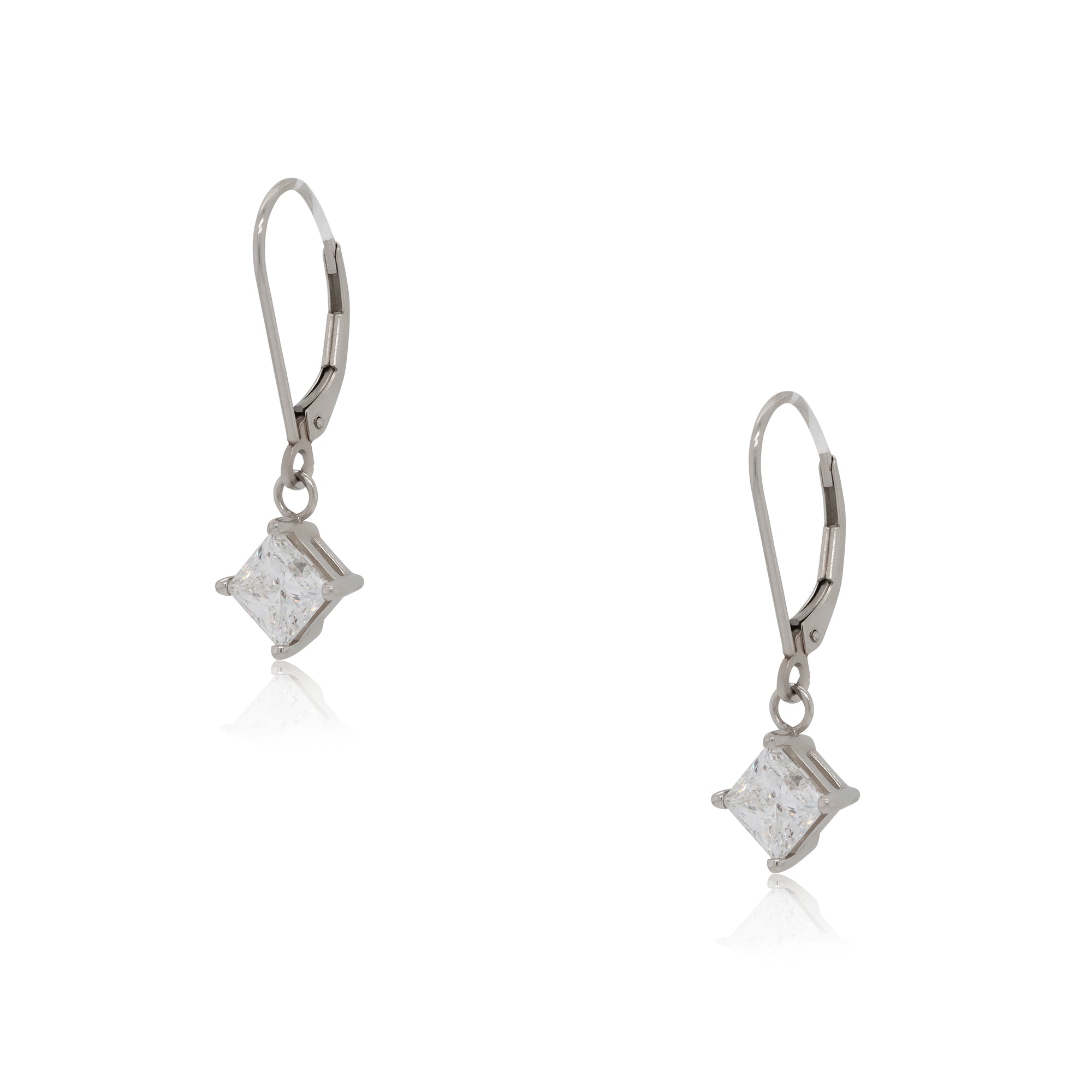 18k White Gold 2.02ctw GIA Certified Princess Cut Diamond Dangle Earrings
