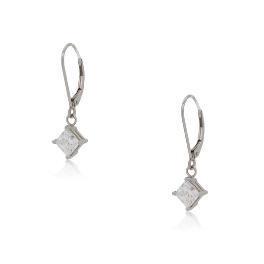 18k White Gold 2.02ctw GIA Certified Princess Cut Diamond Dangle Earrings
