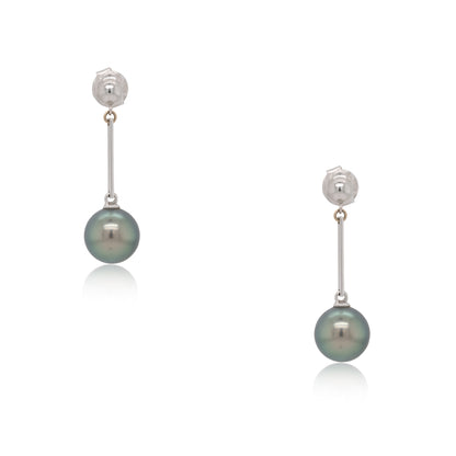 18k White Gold Tahitian Pearl Dangle Earrings