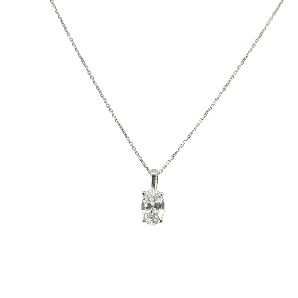 14k White Gold GIA Certified 0.50cw Oval Cut Natural Diamond Pendant Chain Necklace