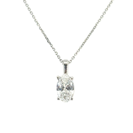 14k White Gold GIA Certified 0.50cw Oval Cut Natural Diamond Pendant Chain Necklace