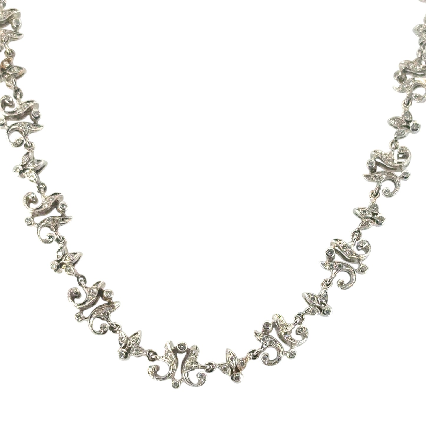 18k White Gold approx. 2.63ctw Diamond Floral Necklace 