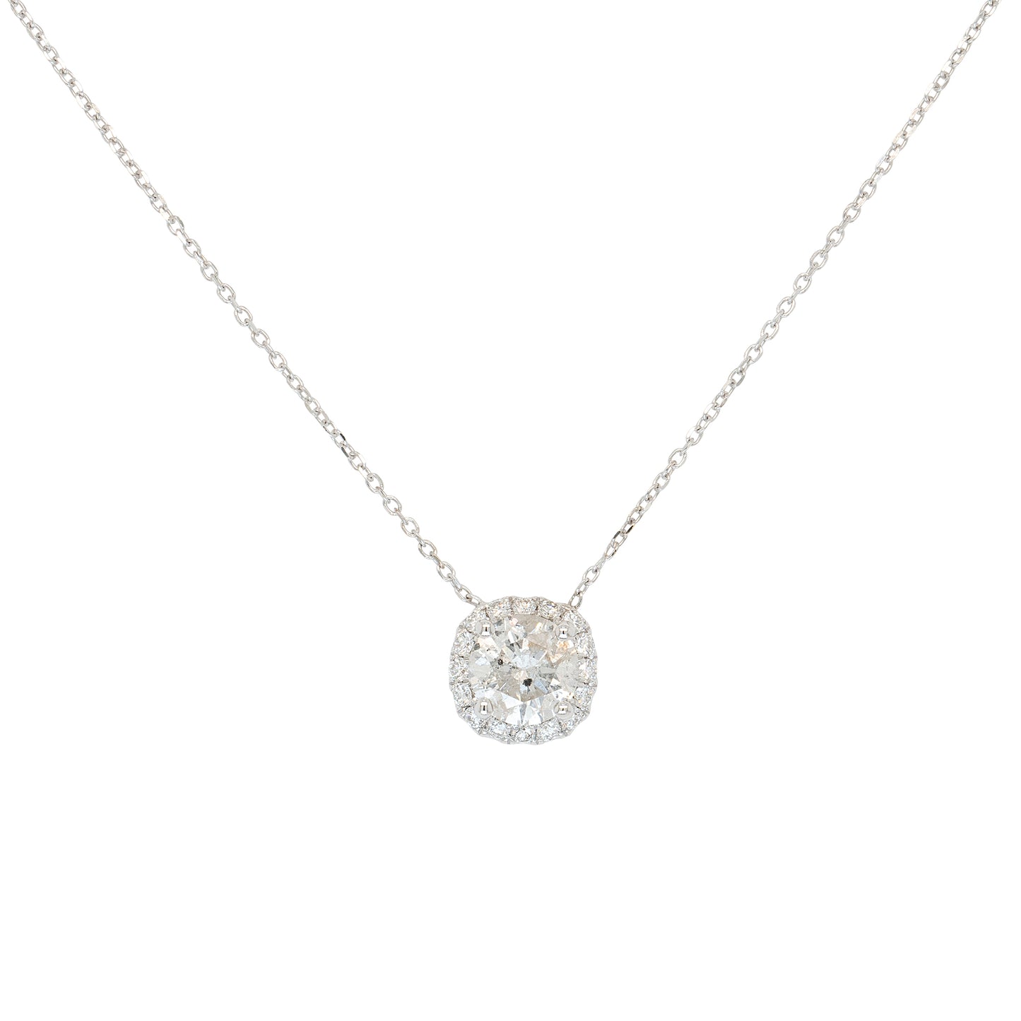 14k White Gold 1.15ct Round Brilliant Natural Diamond Pendant Necklace