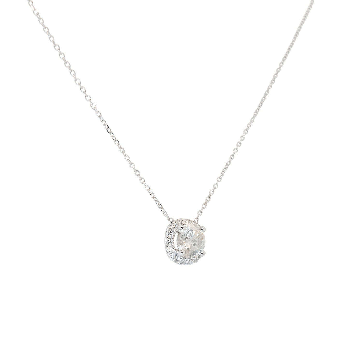 14k White Gold 1.15ct Round Brilliant Natural Diamond Pendant Necklace