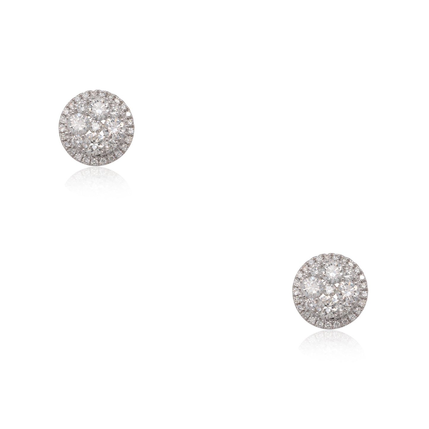 18k White Gold 2.04ctw Natural Round Diamond Pave Stud Earrings