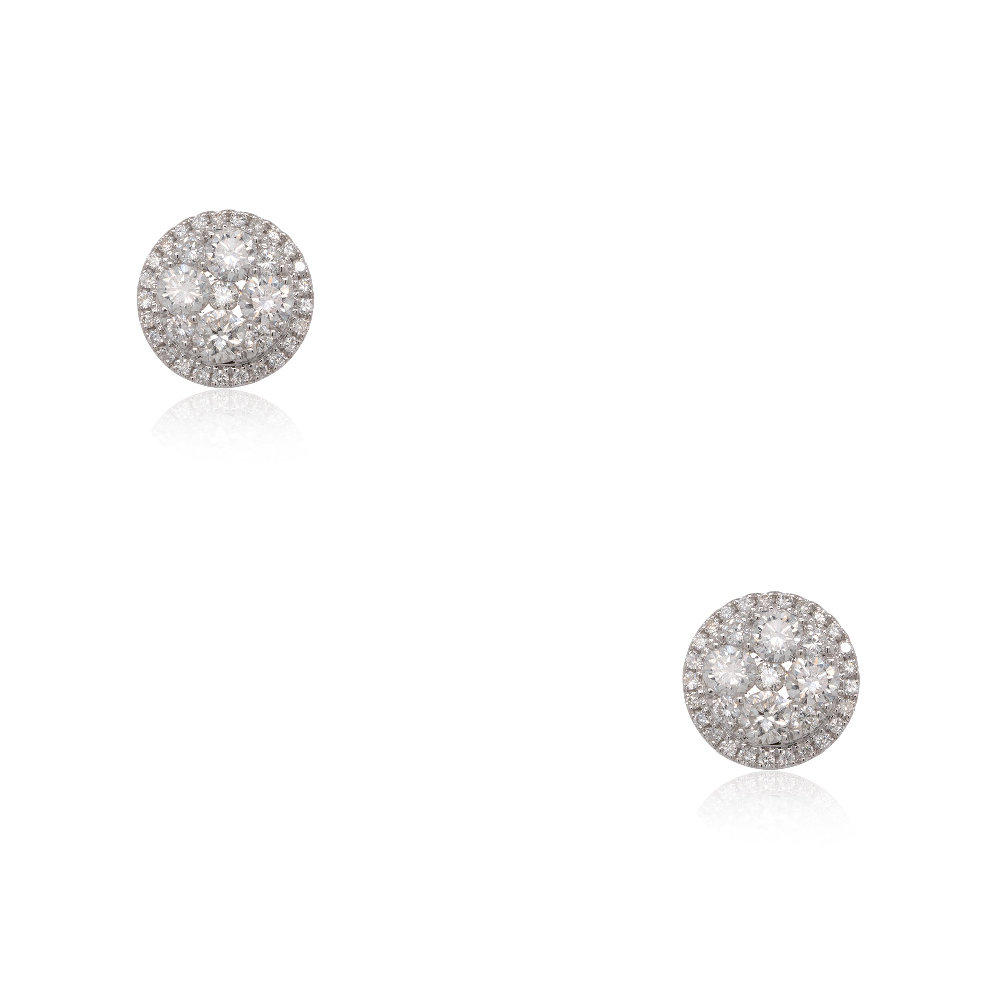 18k White Gold 2.04ctw Natural Round Diamond Pave Stud Earrings