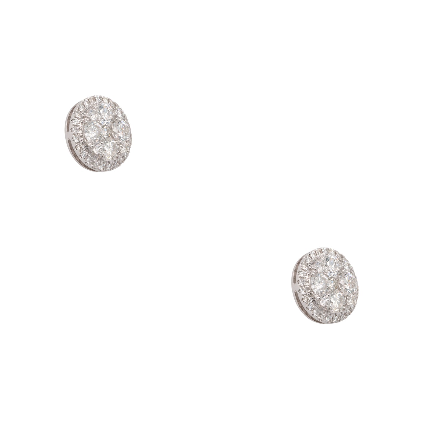 18k White Gold 2.04ctw Natural Round Diamond Pave Stud Earrings