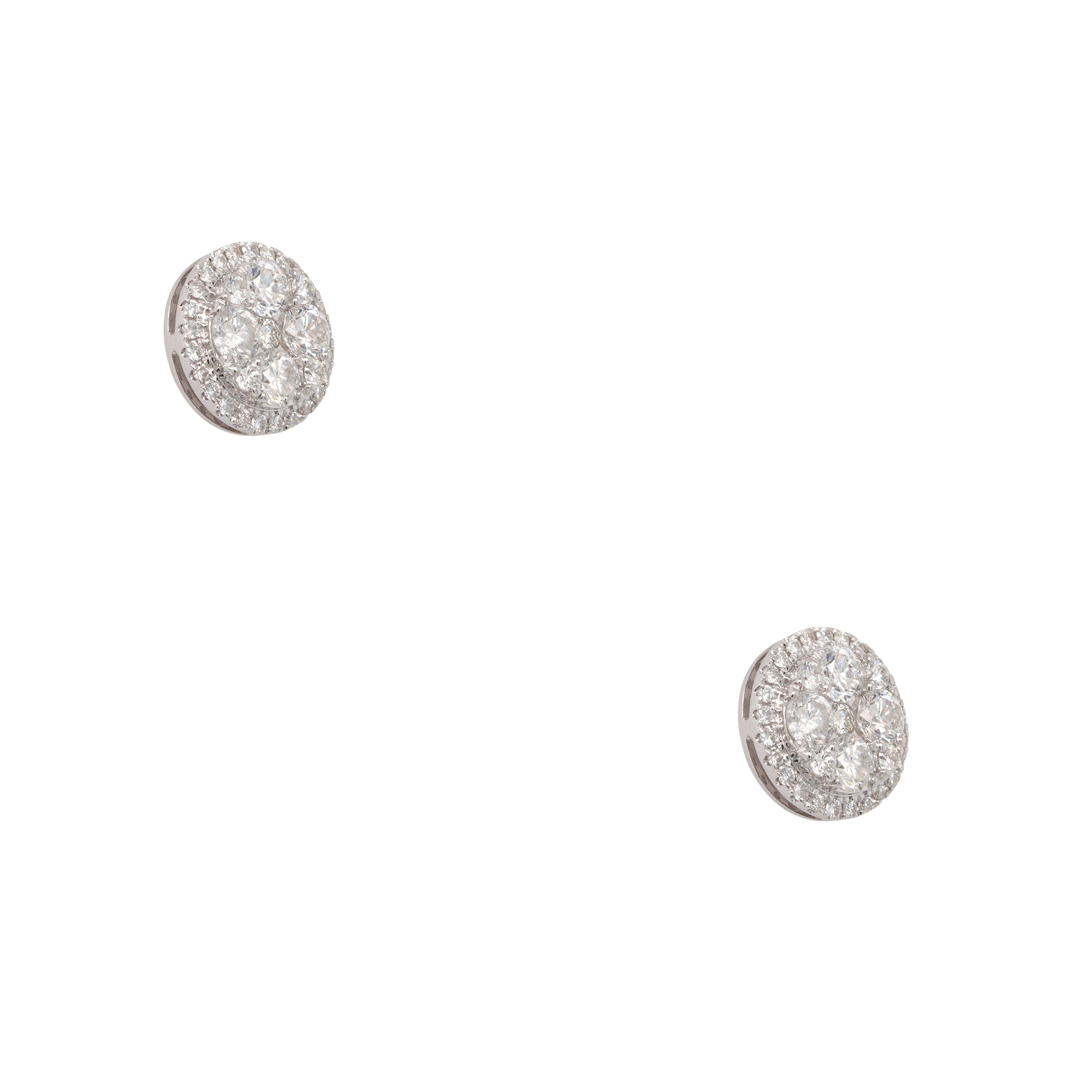 18k White Gold 2.04ctw Natural Round Diamond Pave Stud Earrings