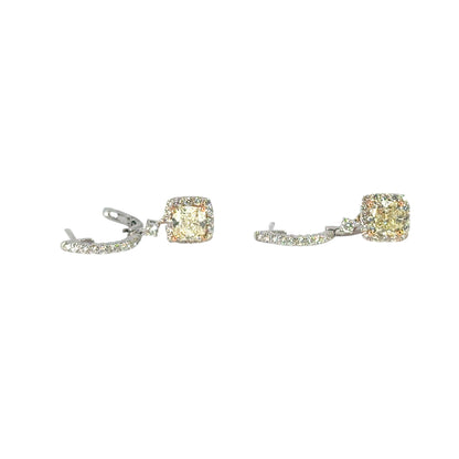 18k White and Rose Gold 3.31ctw GIA Certified Cushion Cut Diamond Dangle Earrings