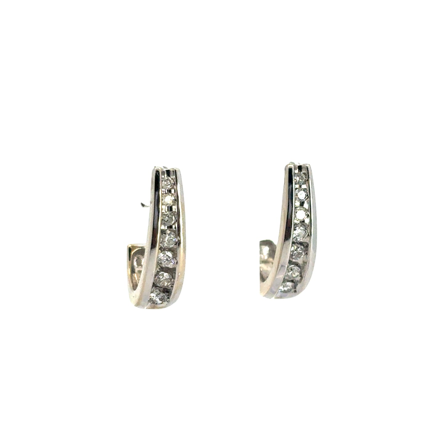 14k White Gold 0.57ctw Channel Set Diamond Hoops