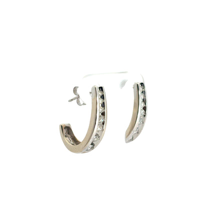 14k White Gold 0.57ctw Channel Set Diamond Hoops