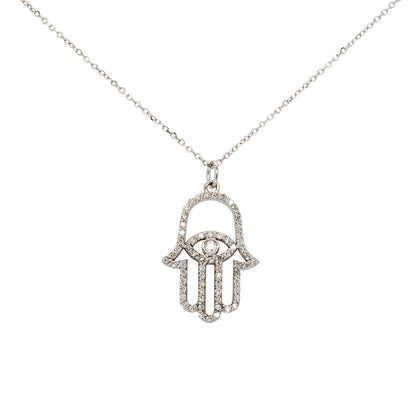 14k White Gold 0.36ctw KC Designs Evil Eye Hamsa Pendant Necklace