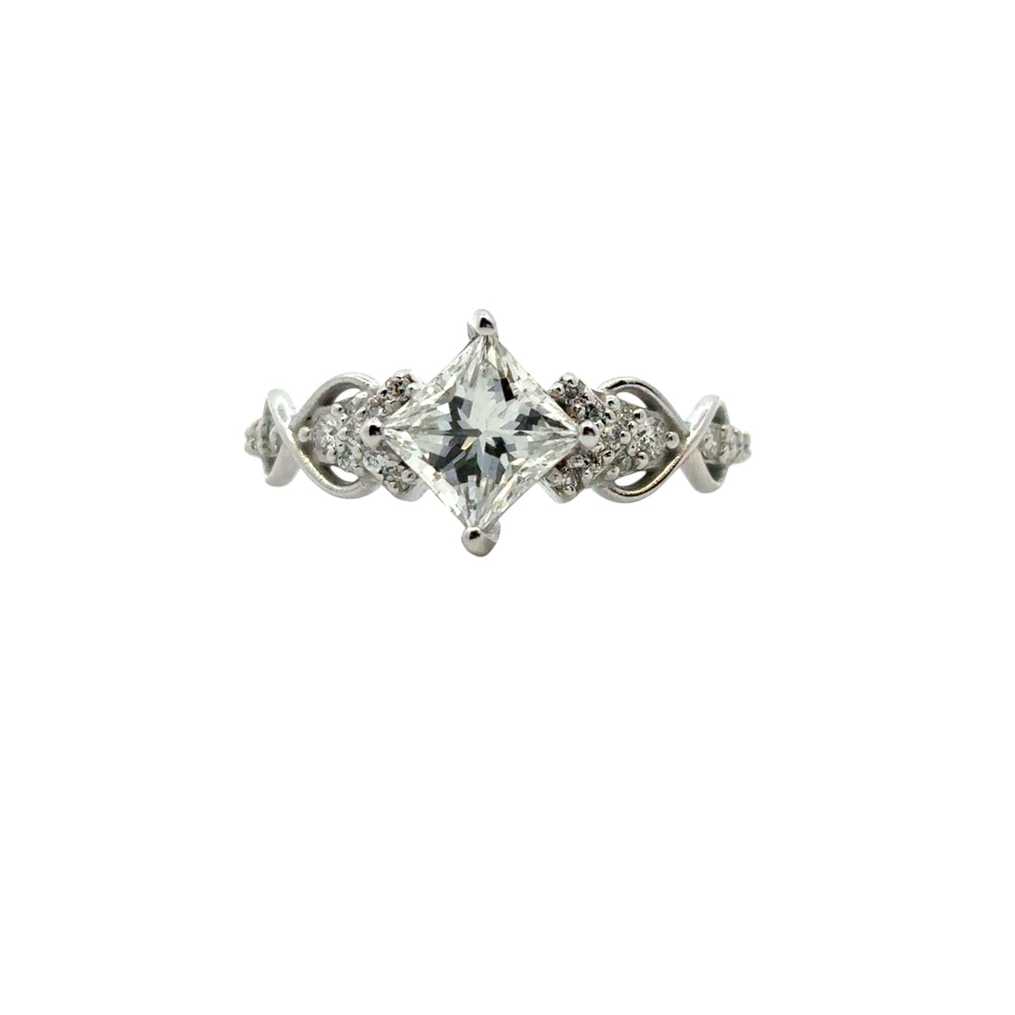 14k White Gold GIA Certified 1.05ct Natural Princess Cut Diamond Engagement Ring 