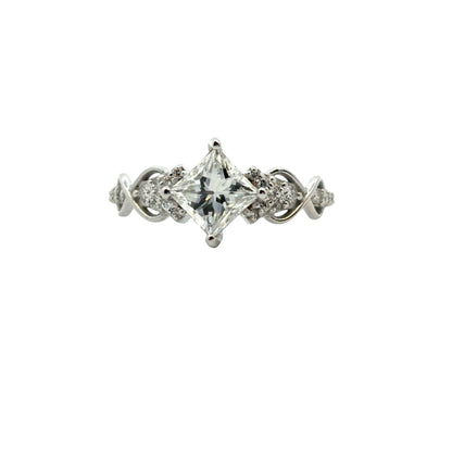 14k White Gold GIA Certified 1.05ct Natural Princess Cut Diamond Engagement Ring 