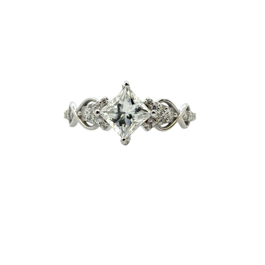 14k White Gold GIA Certified 1.05ct Natural Princess Cut Diamond Engagement Ring 
