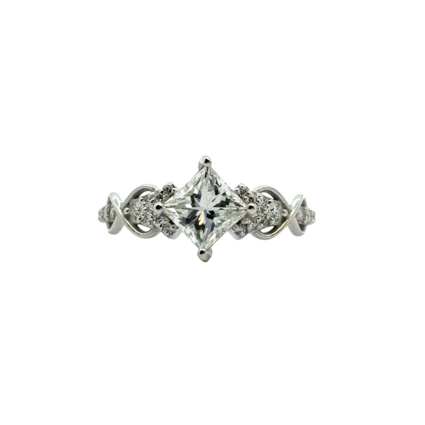 14k White Gold GIA Certified 1.05ct Natural Princess Cut Diamond Engagement Ring 