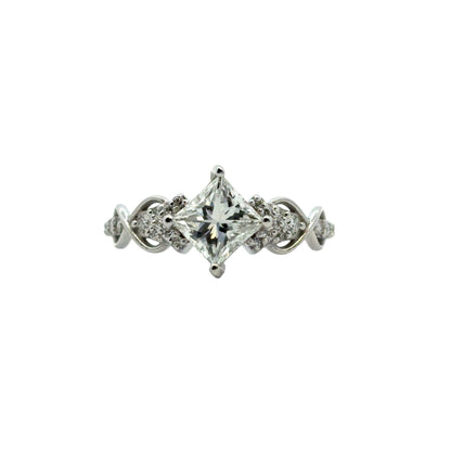 14k White Gold GIA Certified 1.05ct Natural Princess Cut Diamond Engagement Ring 