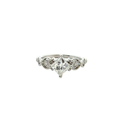 14k White Gold GIA Certified 1.05ct Natural Princess Cut Diamond Engagement Ring 